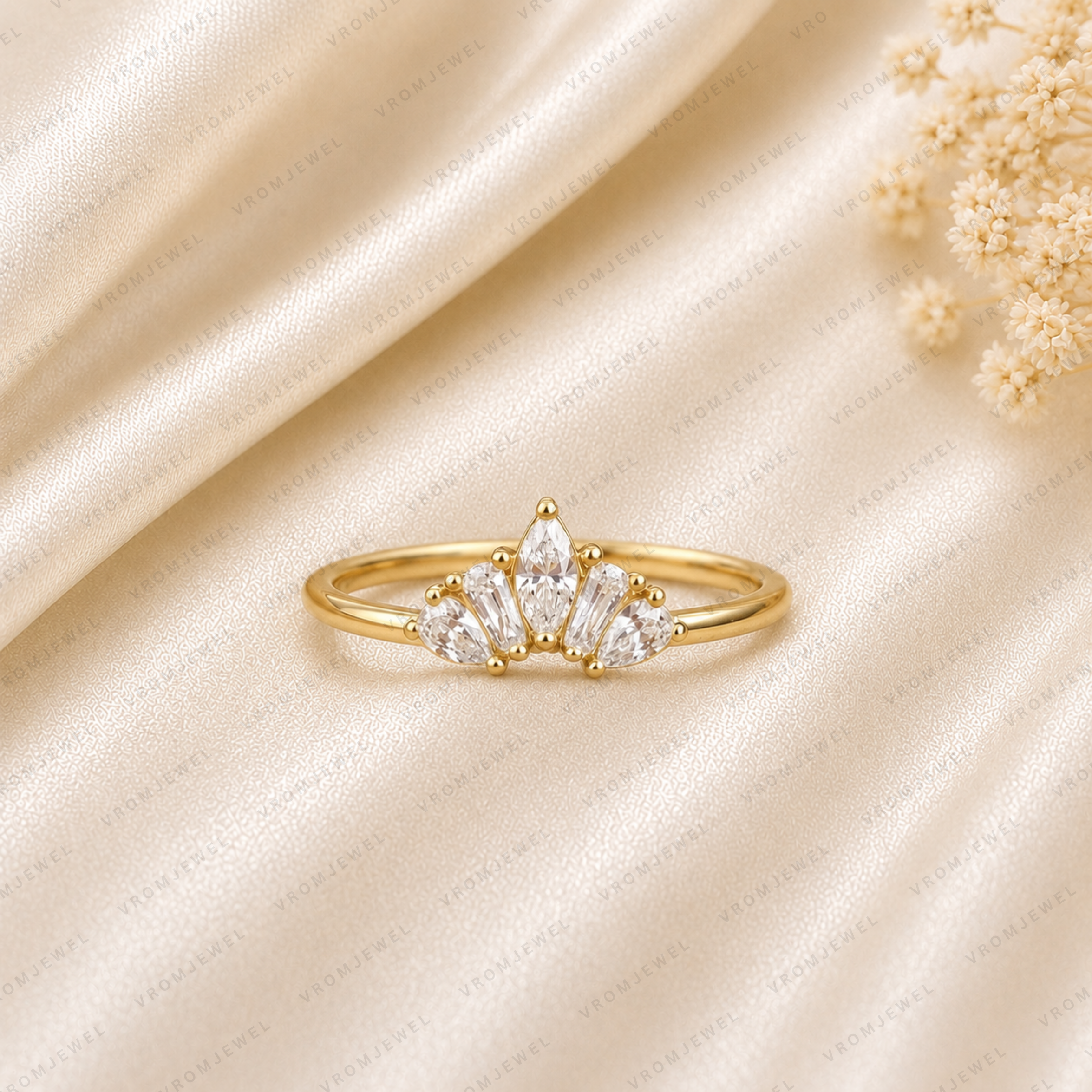 Curved Wedding Band | Lab Grown Diamond | Mixed Cut | 14K Gold Stacking Ring