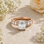 Emerald Cut Lab Grown Diamond Bridal Engagement Ring in Solid 14K Gold