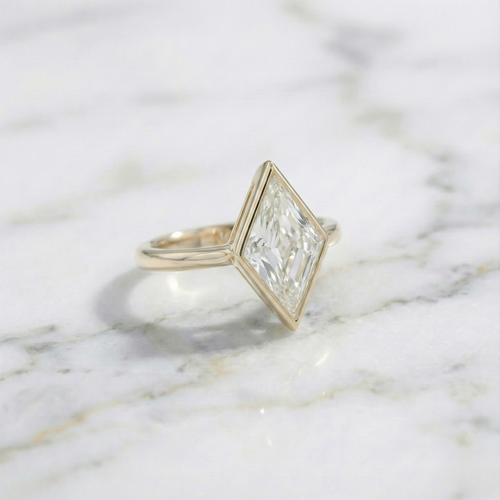 Lozenge Cut Bezel Set Solitaire Ring | Lab Grown Diamond | 14K Yellow Gold Modern Geometric