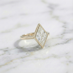 Lozenge Cut Bezel Set Solitaire Ring | Lab Grown Diamond | 14K Yellow Gold Modern Geometric