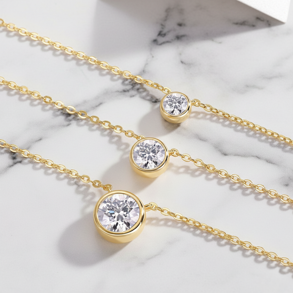 Dainty Round Pendant Necklace Bezel Set | Lab Grown Diamond | 14K Yellow Gold Classic Style