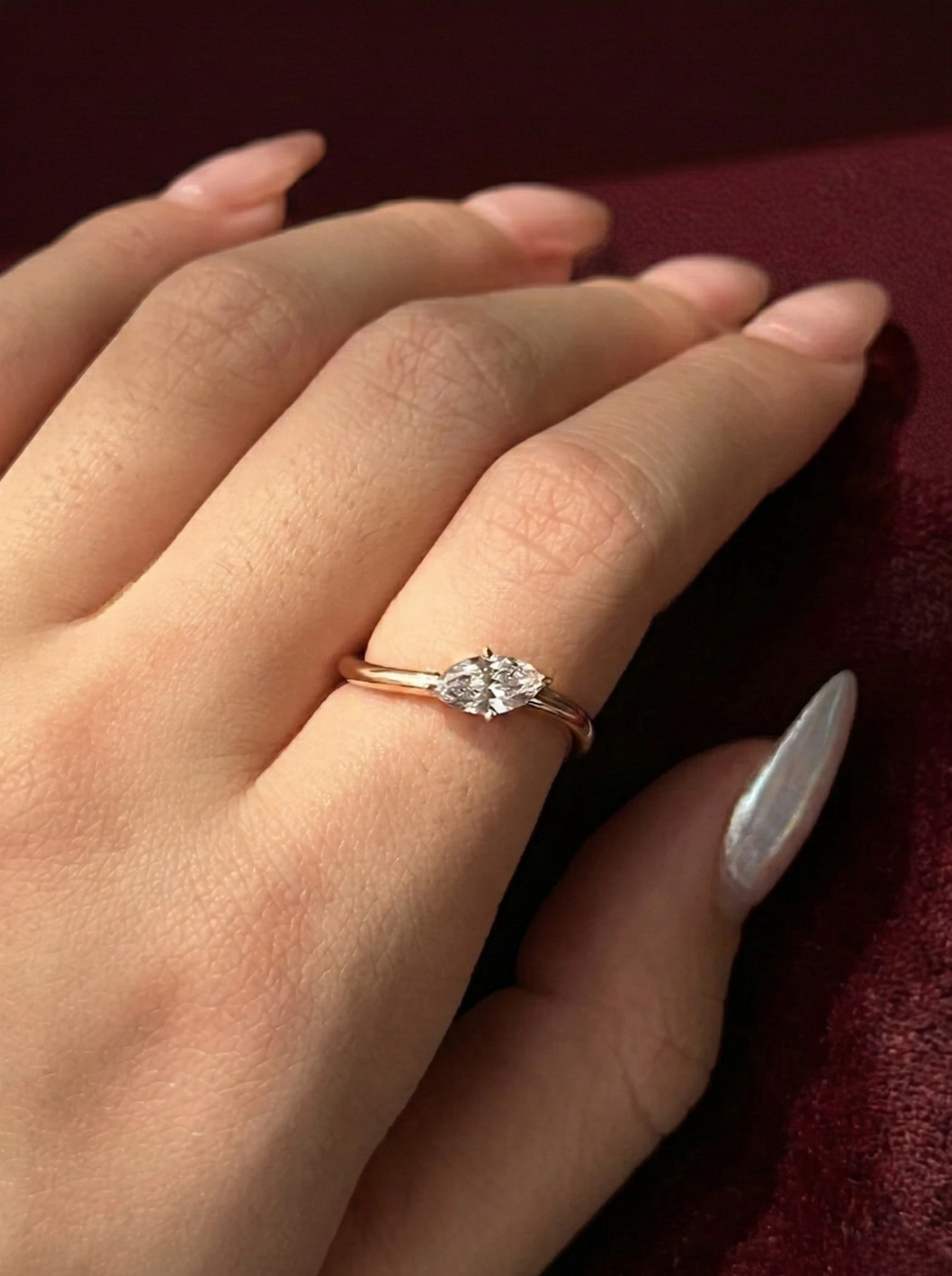 Marquise Lab Grown Diamond Ring, Minimalist Marquise Solitaire Engagement Ring, 14K Yellow Gold Open Ring, Modern Diamond Ring