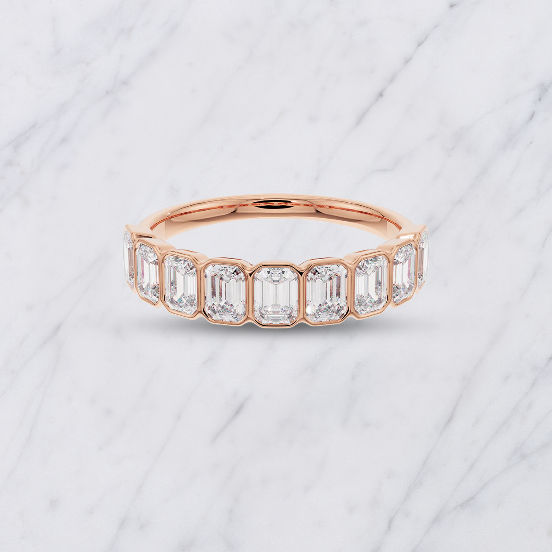 Emerald Cut Lab Grown Diamond Bezel Set Wedding Band in Solid 14K Gold