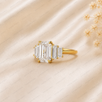 Emerald Cut Lab Grown Diamond Engagement Ring | 14K Gold Baguette Bar Ring