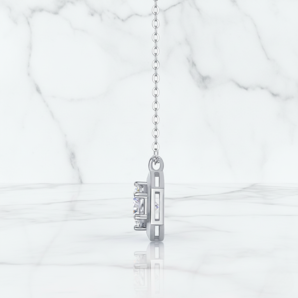 Modern Hexagon Style Round Pendant Necklace | Lab Grown Diamond | 14K Yellow Gold Elegant Style