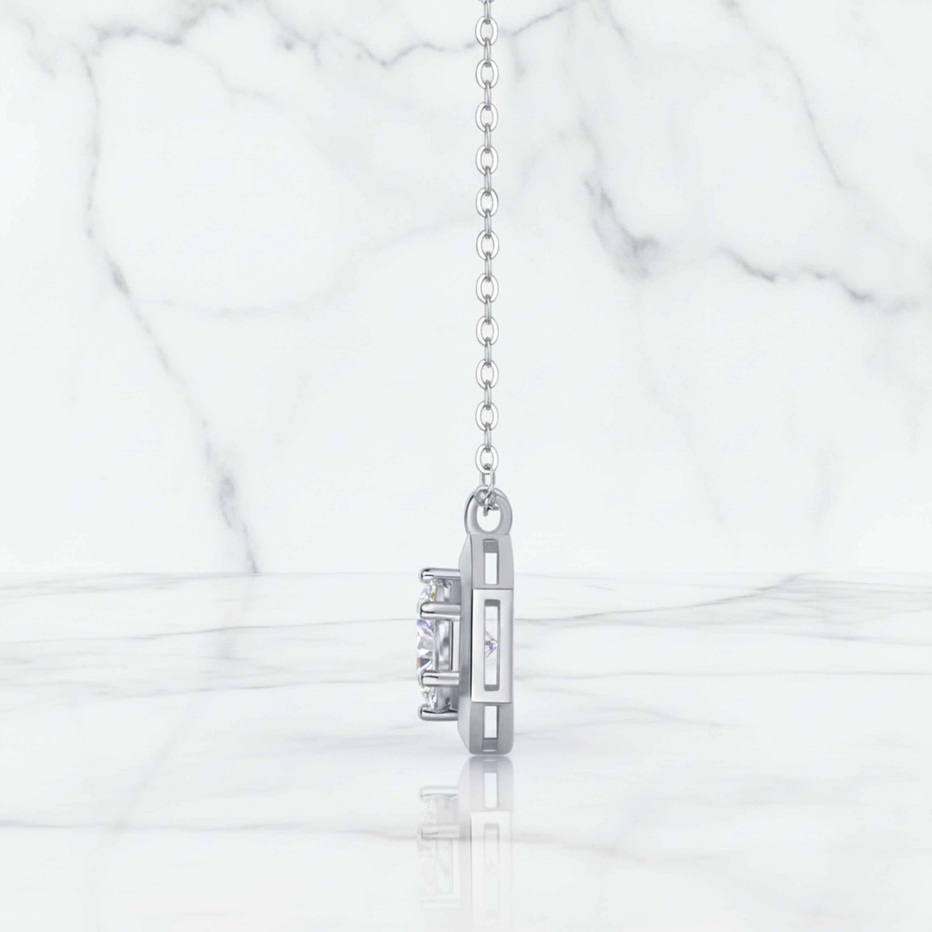 Modern Hexagon Style Round Pendant Necklace | Lab Grown Diamond | 14K Yellow Gold Elegant Style