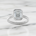 Modern Twisted Rope Emerald Cut Ring | Lab Grown Diamond | 14K Yellow Gold Classic Style