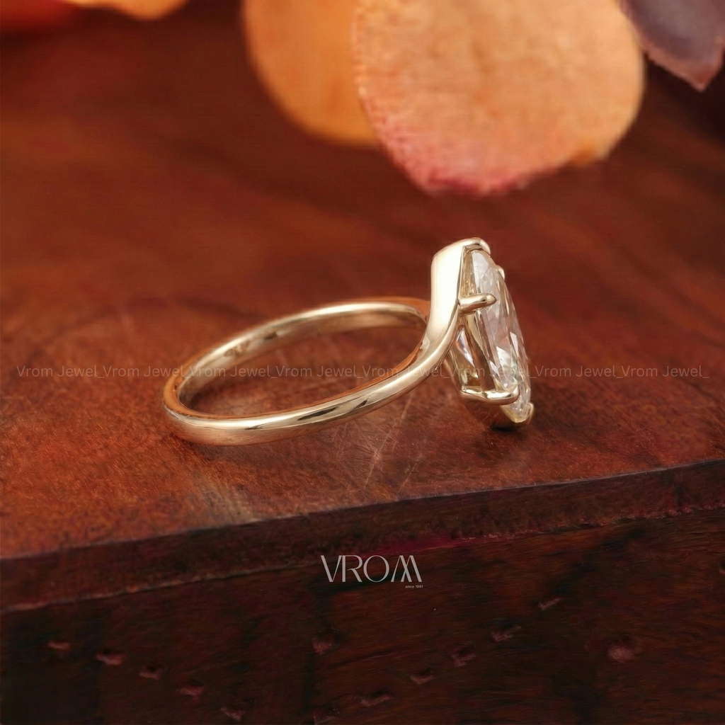 Marquise Solitaire Bypass Promise Ring | Lab Grown Diamond | 14k Yellow Gold