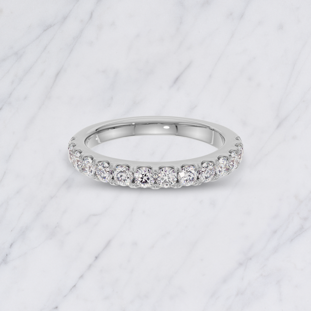 Round Lab Grown Diamond Half Eternity Wedding Band in Solid 14K Gold