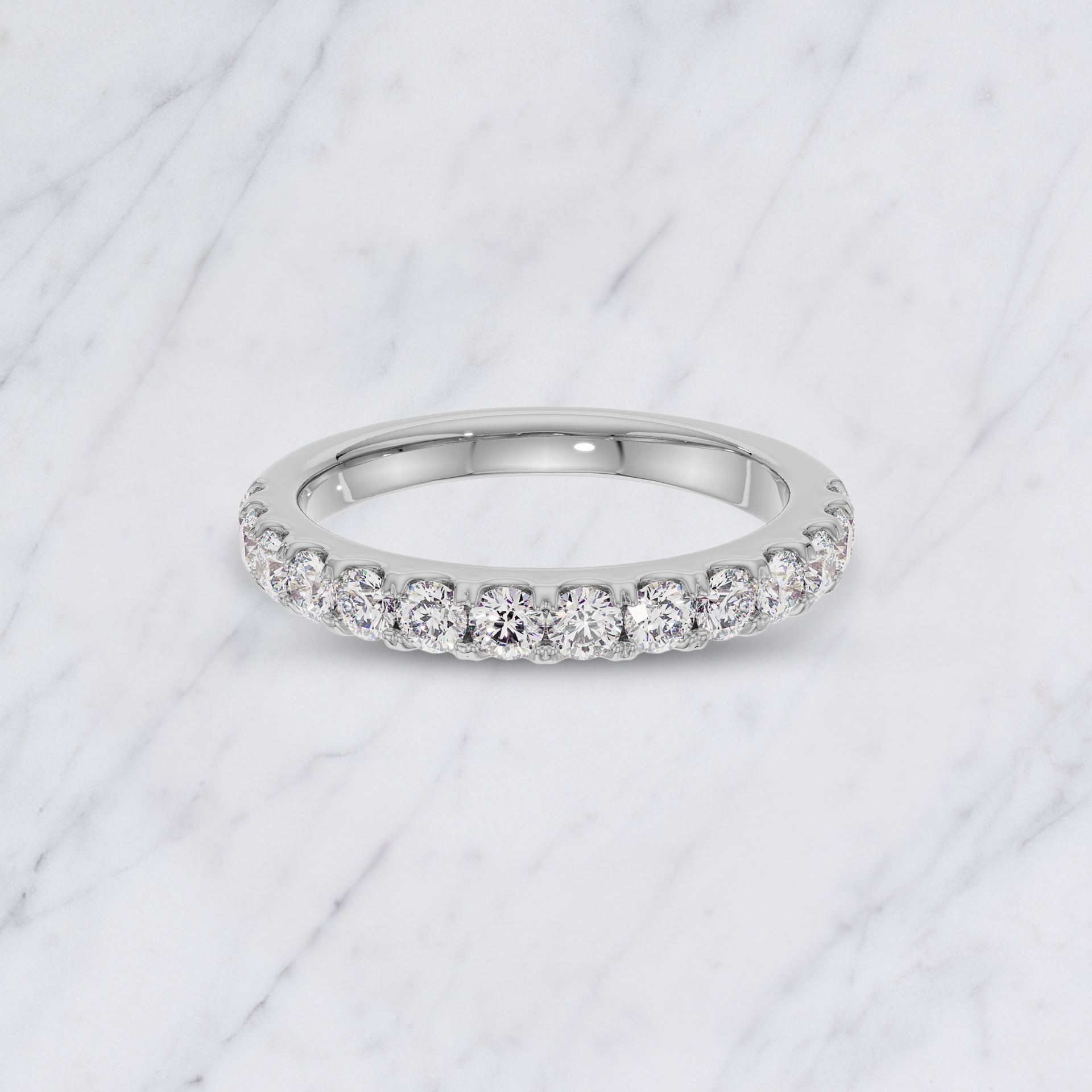 Round Lab Grown Diamond Half Eternity Wedding Band in Solid 14K Gold