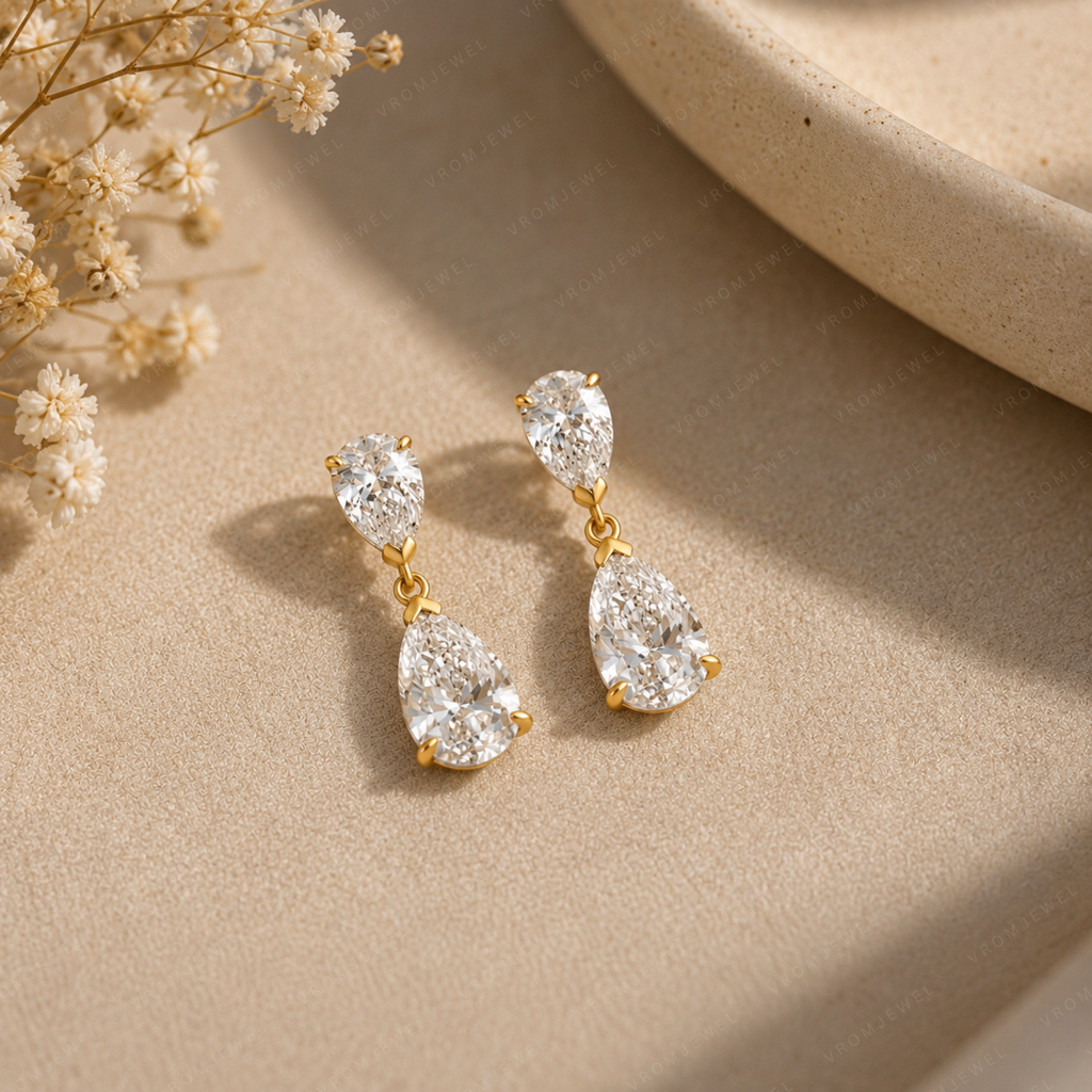 Elegant Pear Shape Lab Grown Diamond Stud Earrings in Solid 14K Gold