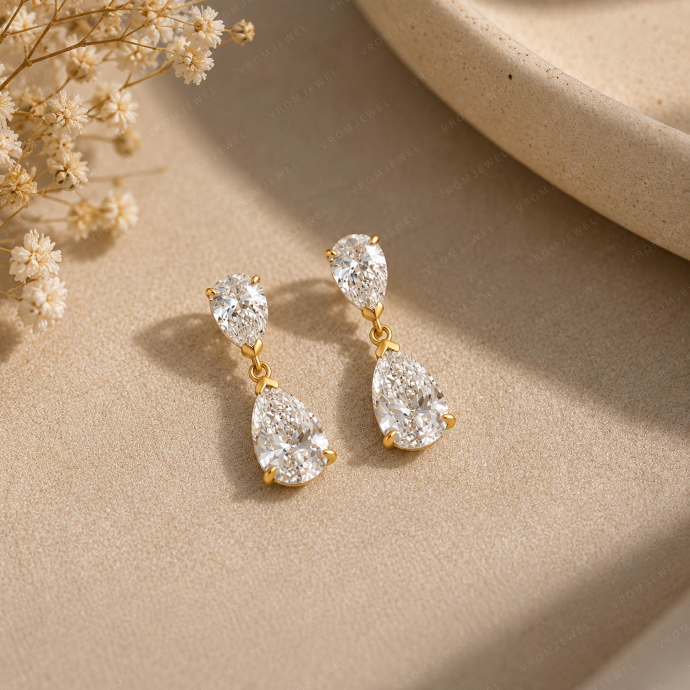 Elegant Pear Shape Lab Grown Diamond Stud Earrings in Solid 14K Gold