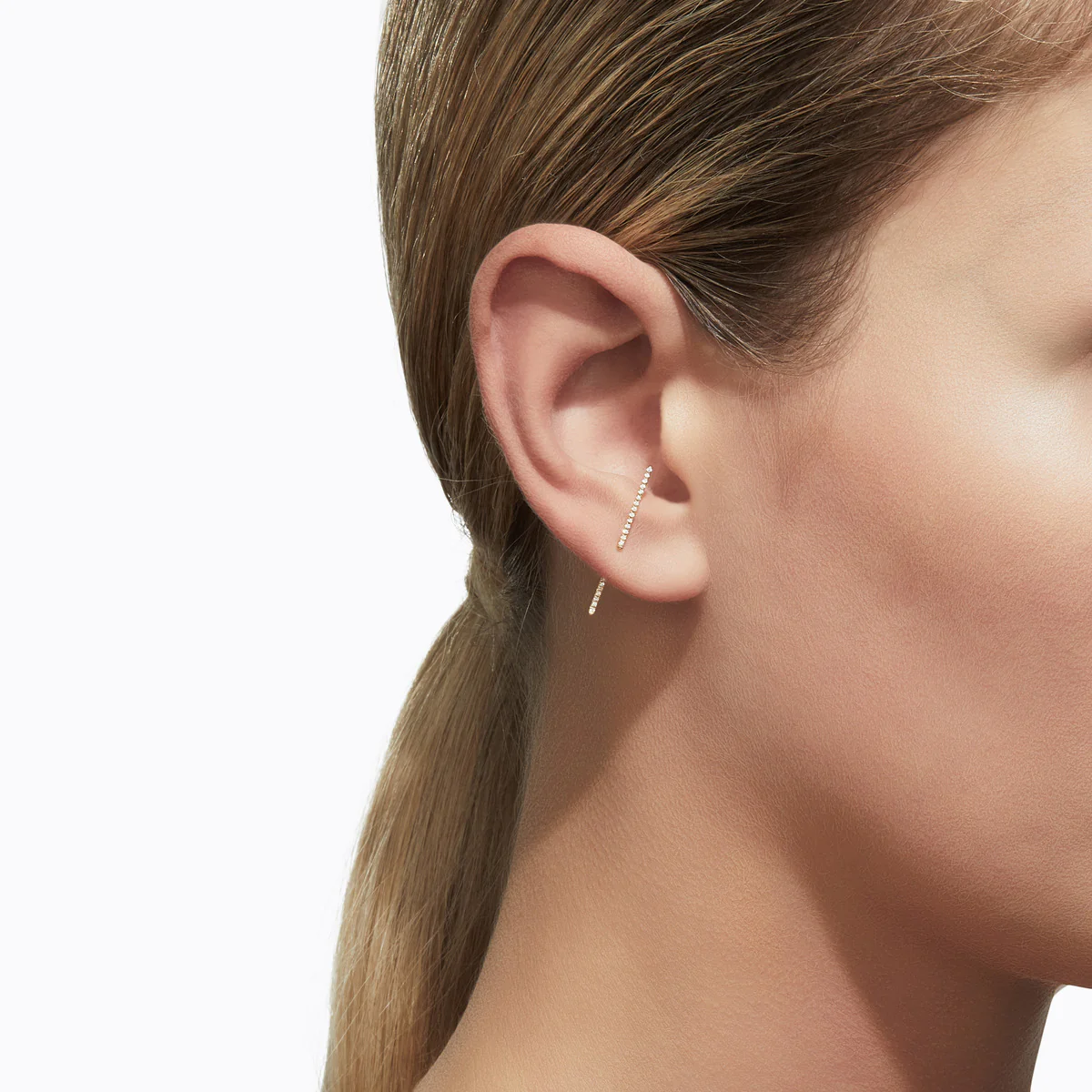 Linear Zig Zag Earring Lightning Design | Lab Grown Diamond | 14K Yellow Gold