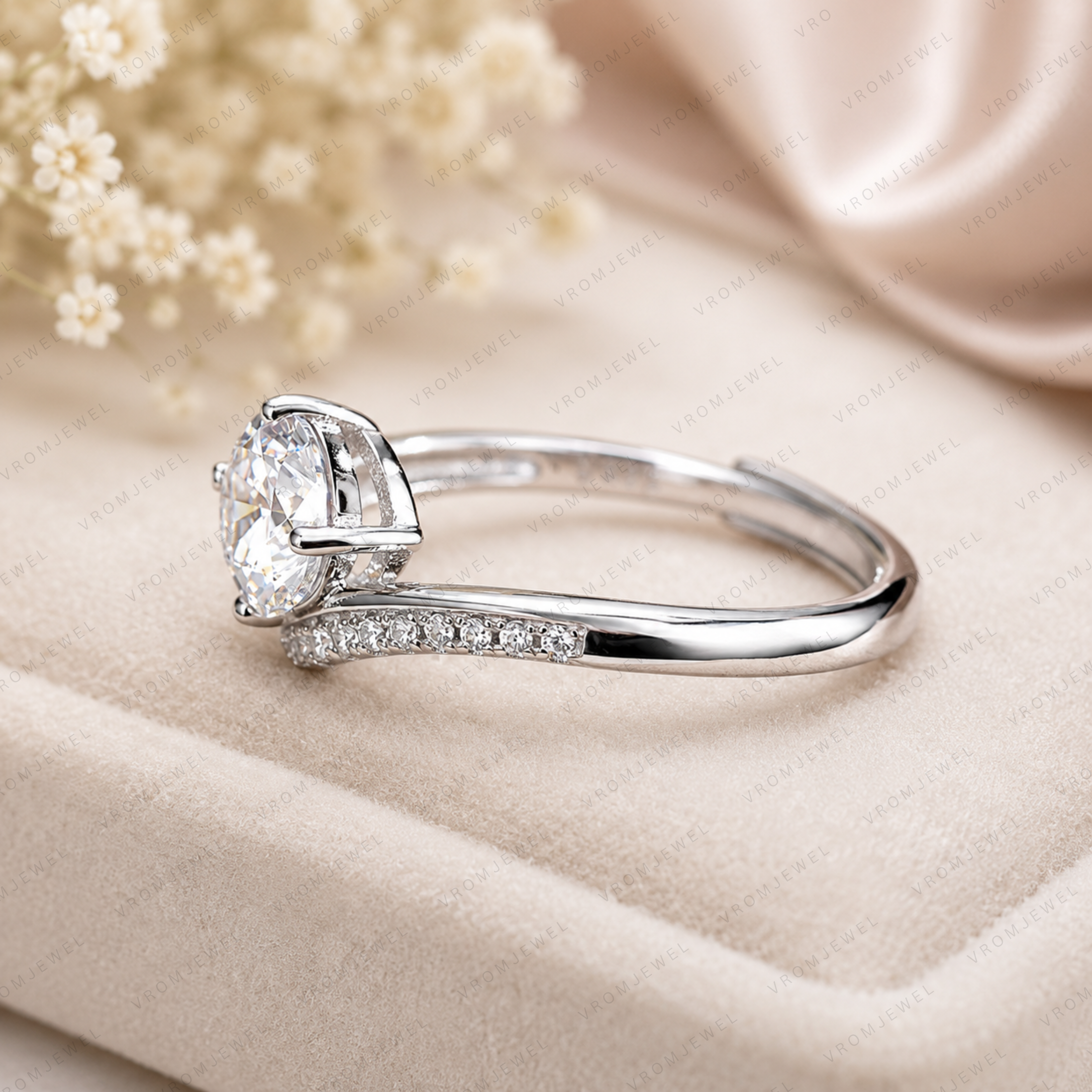 Round Cut Diamond Bypass Engagement Ring