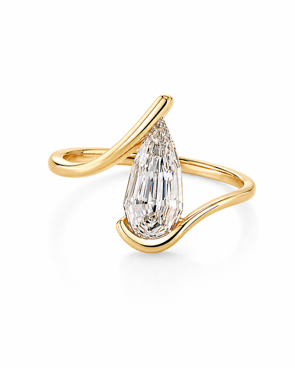 2 CT Pear Step Cut Lab Grown Diamond Ring | Geometric Wrap Design | Modern Sculptural Engagement Ring | 14K Gold