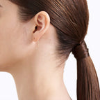 Minimal Curved Bar Dot Earrings | Lab Grown Diamond | 14K Yellow Gold Sleek Line Design