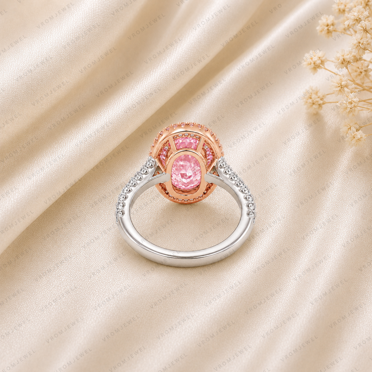 5 Carat Pink Oval Lab Grown Diamond Halo Engagement Ring, Oval Diamond Ring, IGI Certified, 10K 14K 18K Gold