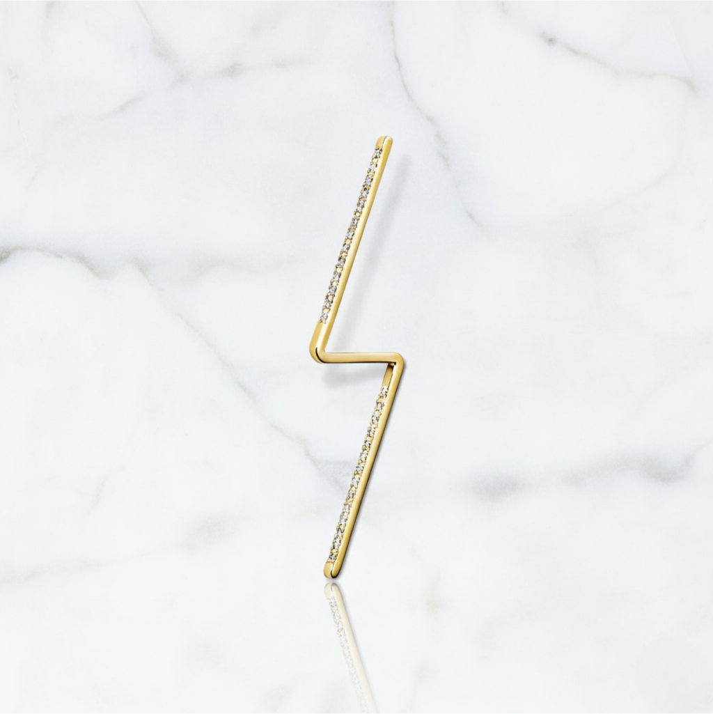 Linear Zig Zag Earring Lightning Design | Lab Grown Diamond | 14K Yellow Gold