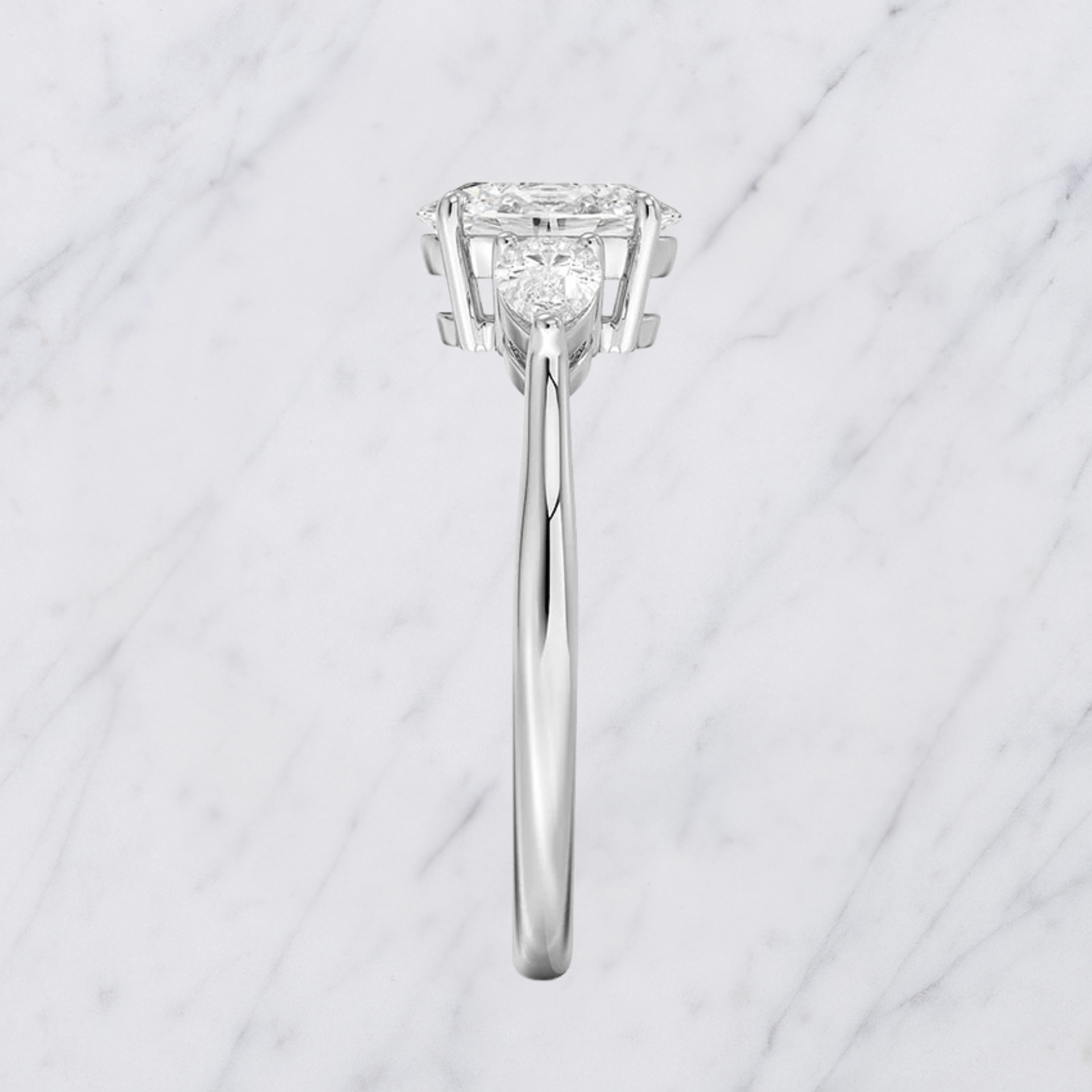 Oval Engagement Ring | Lab Grown Diamond | Pear Side Stones | Prong Set | 14K Yellow Gold