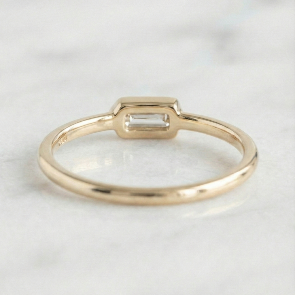 Bullet Cut East West Bezel Set Solitaire Ring | Lab Grown Diamond | 14K Yellow Gold