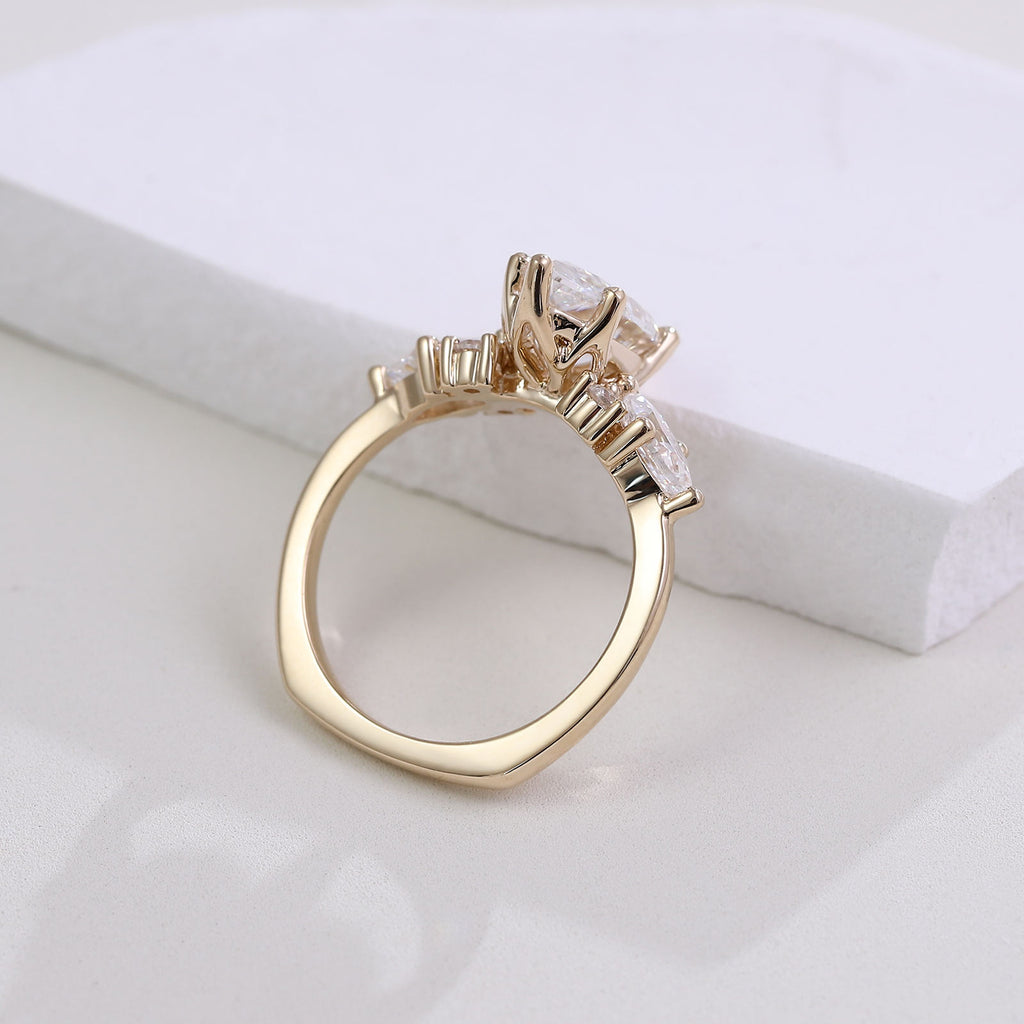 Modern Marquise Solitaire Ring with Side Accent Diamonds | Lab Grown Diamond | 14K Yellow Gold