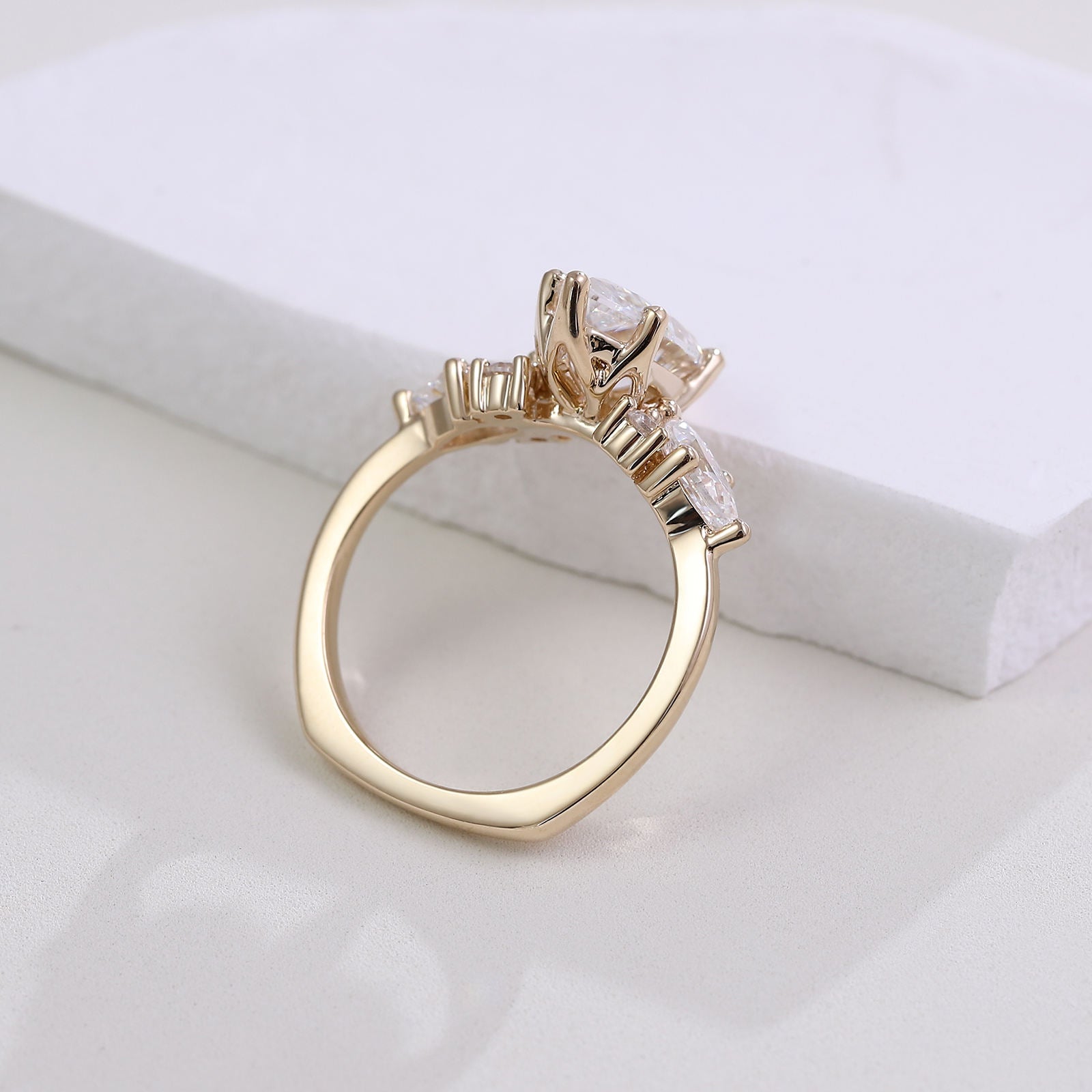 Modern Marquise Solitaire Ring with Side Accent Diamonds | Lab Grown Diamond | 14K Yellow Gold