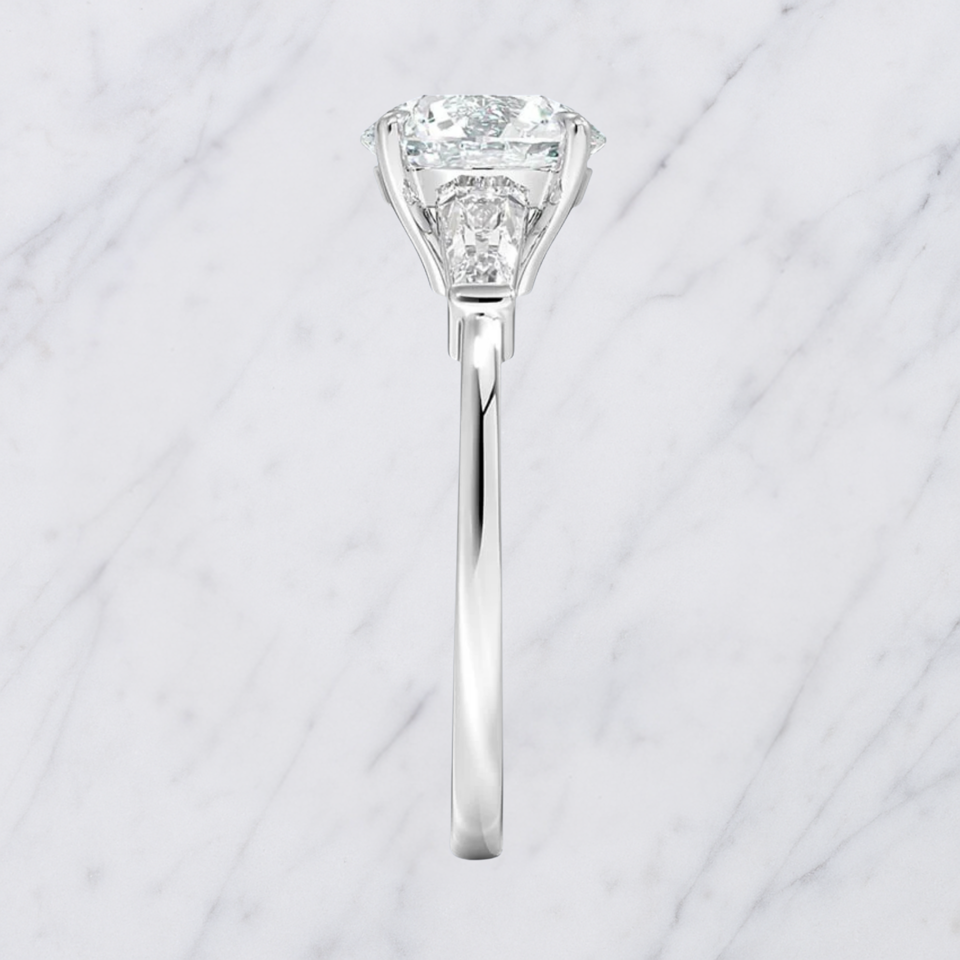 Round Engagement Ring | Lab Grown Diamond | Tapered Baguette Side Stones | 14K Yellow Gold