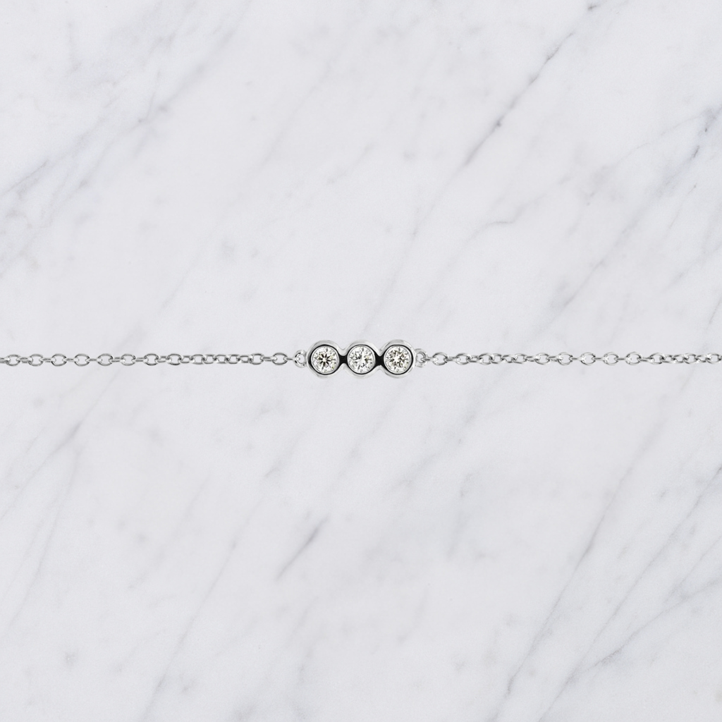 Dainty Trio Round Lab Grown Diamond Bracelet in Solid 14K Gold
