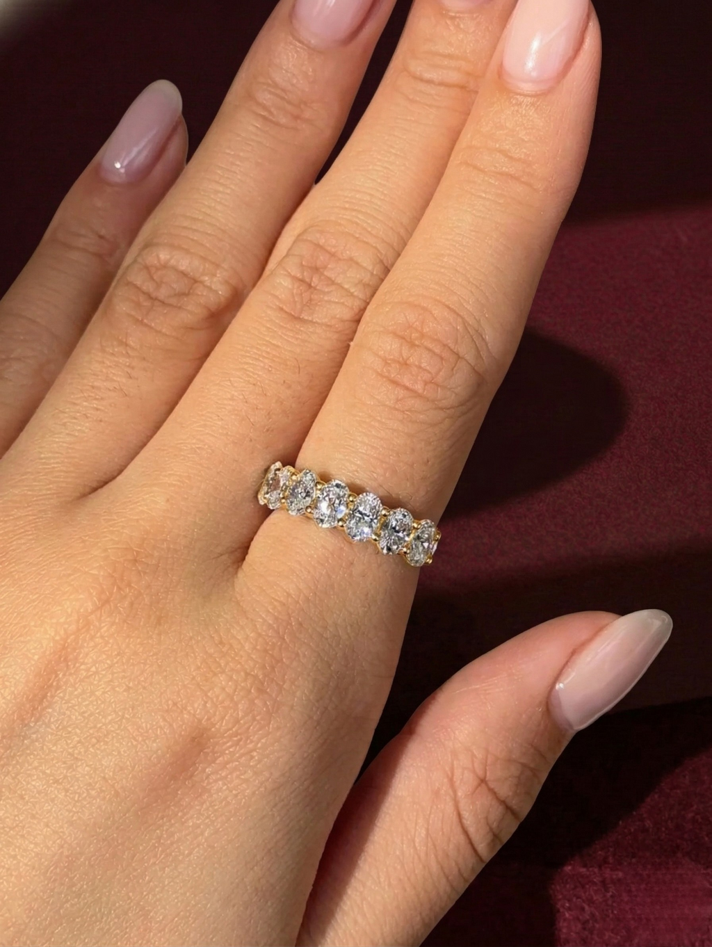Oval Lab Grown Diamond Half Eternity Band, Oval Diamond Wedding Band, 2.10 Carat Diamond Anniversary Ring, Oval Diamond Stackable Band
