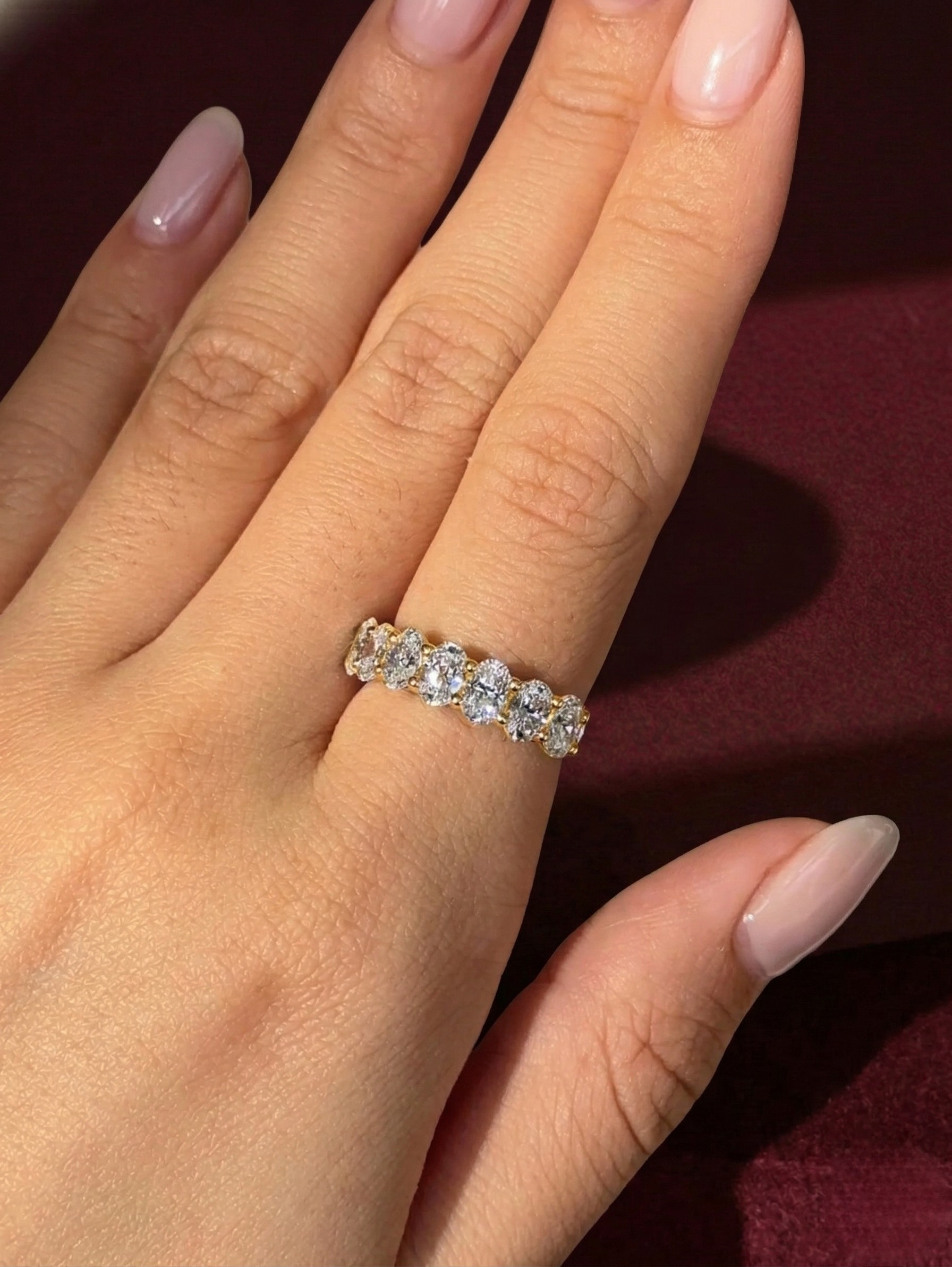 Oval Lab Grown Diamond Half Eternity Band, Oval Diamond Wedding Band, 2.10 Carat Diamond Anniversary Ring, Oval Diamond Stackable Band