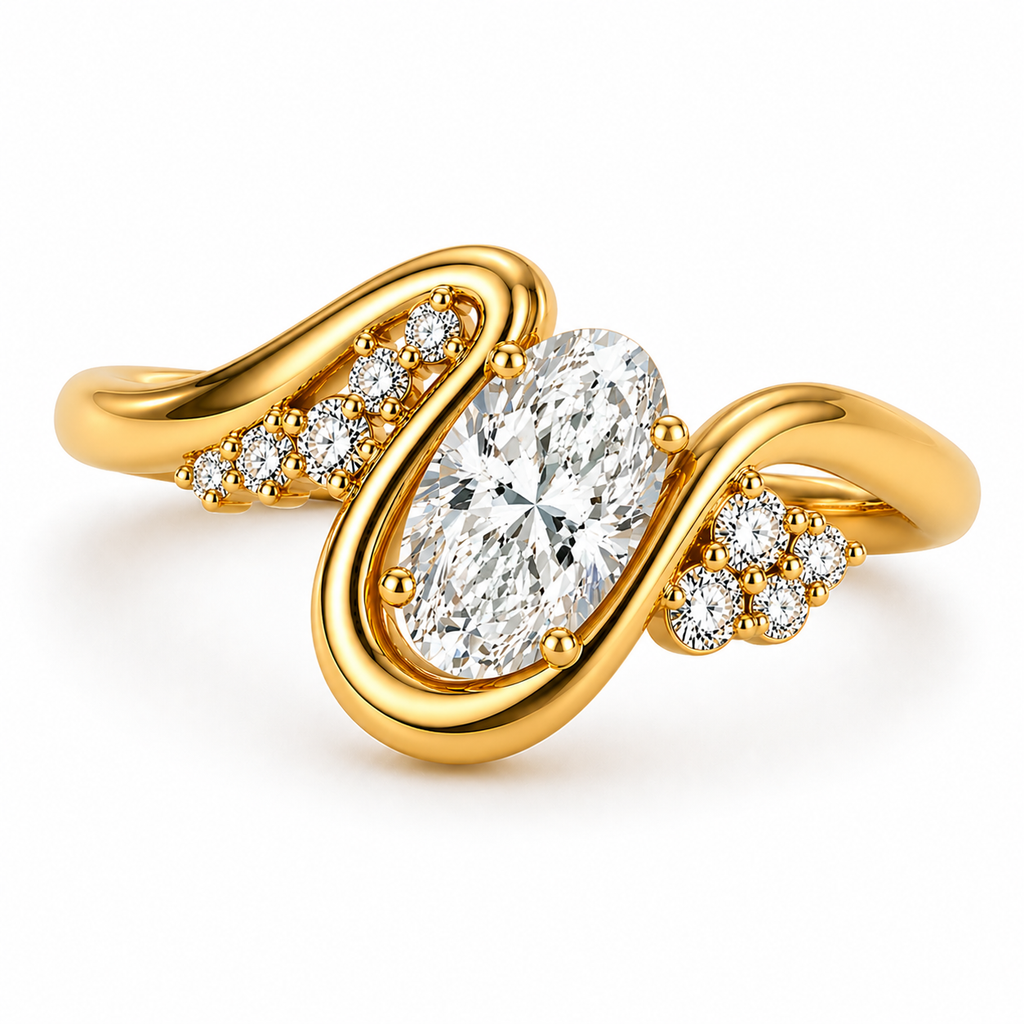 Oval Cut Lab Grown Diamond Ring | 1 CT IGI Certified | Graduated Accent Wrap Design | Modern Engagement Ring | 14K Gold