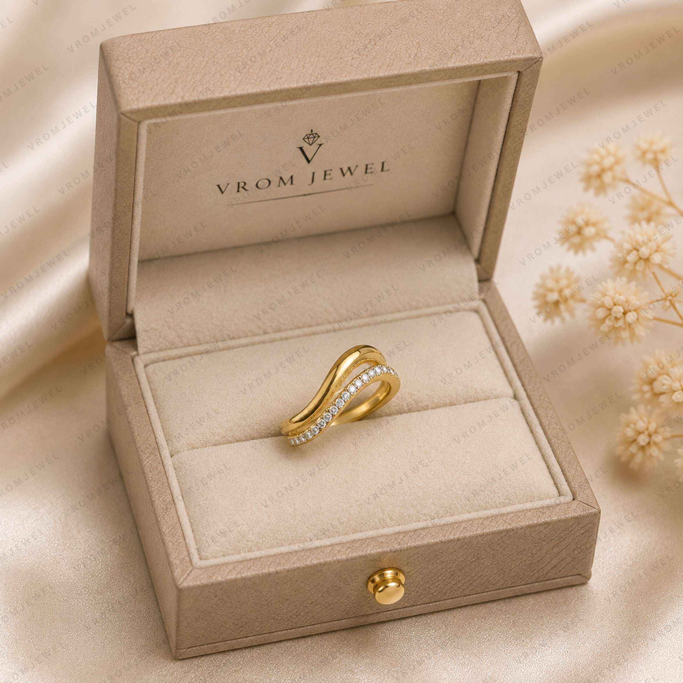 Double Wave Diamond Wedding Band | Lab Grown | 14K Gold | Stacking Ring