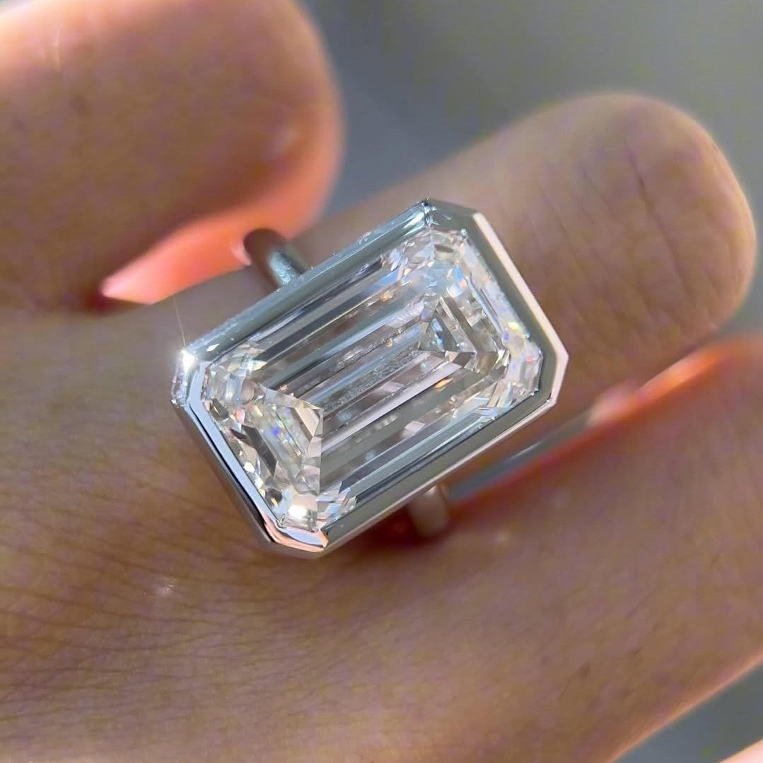 Bezel Set Emerald Cut Ring | Lab Grown Diamond | 14K Yellow Gold