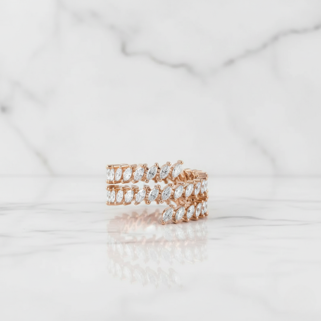 Marquise Wrap Around Ring | Lab Grown Diamond | 14K Yellow Gold Contemporary Look