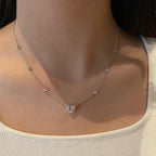 Heart Pave Minimalist Necklace with Station Chain | Lab Grown Diamond | 14K Yellow Gold