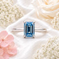 Blue Emerald Cut Lab Grown Diamond Ring, 1.50 Carat Blue Diamond Engagement Ring, Emerald Cut Solitaire Ring, Diamond Accent Setting