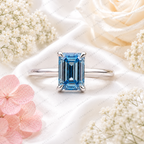 Blue Emerald Cut Lab Grown Diamond Ring, 1.50 Carat Blue Diamond Engagement Ring, Emerald Cut Solitaire Ring, Diamond Accent Setting