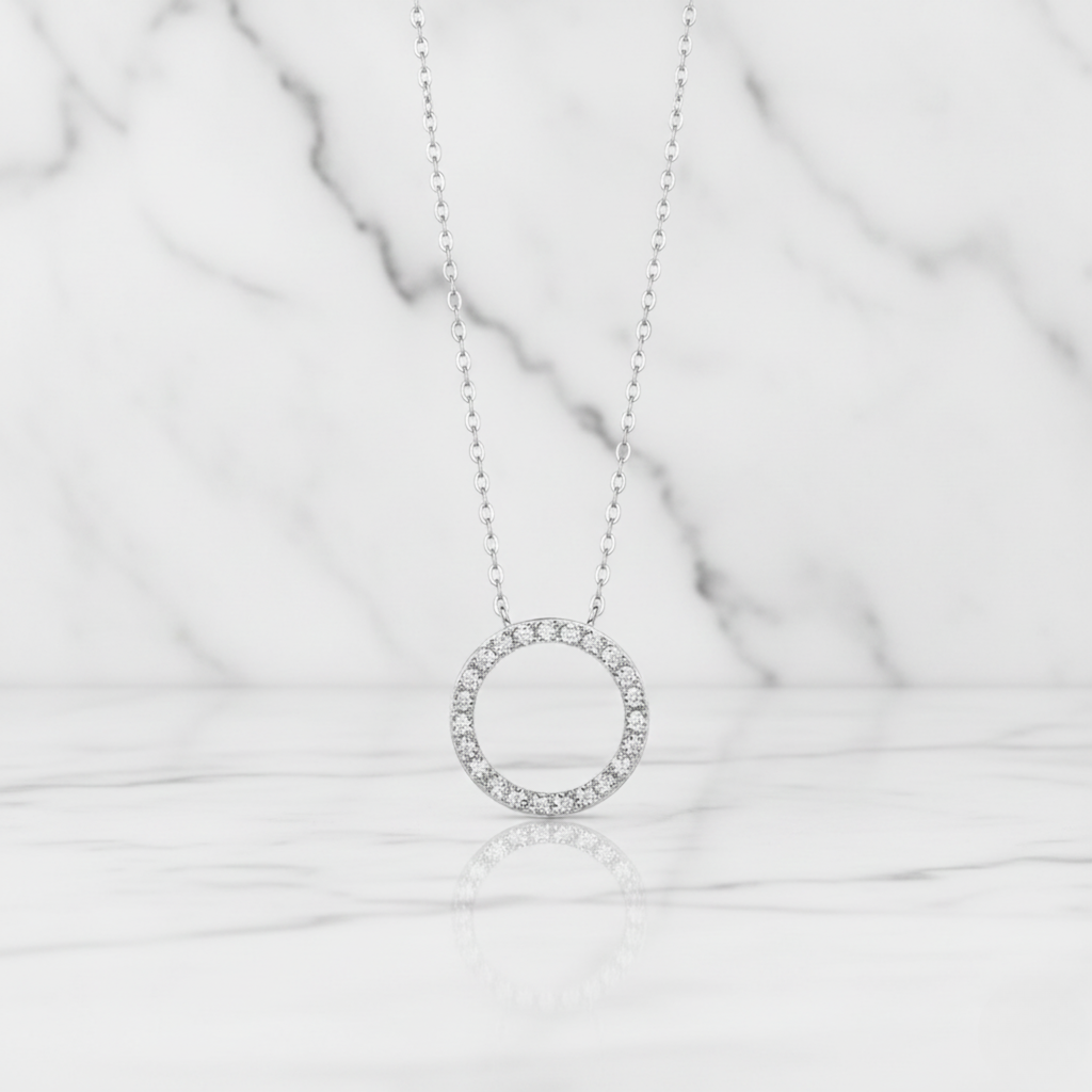 Dainty Circle Pendant Necklace Iced Out | Lab Grown Diamond | 14K Yellow Gold Modern Look