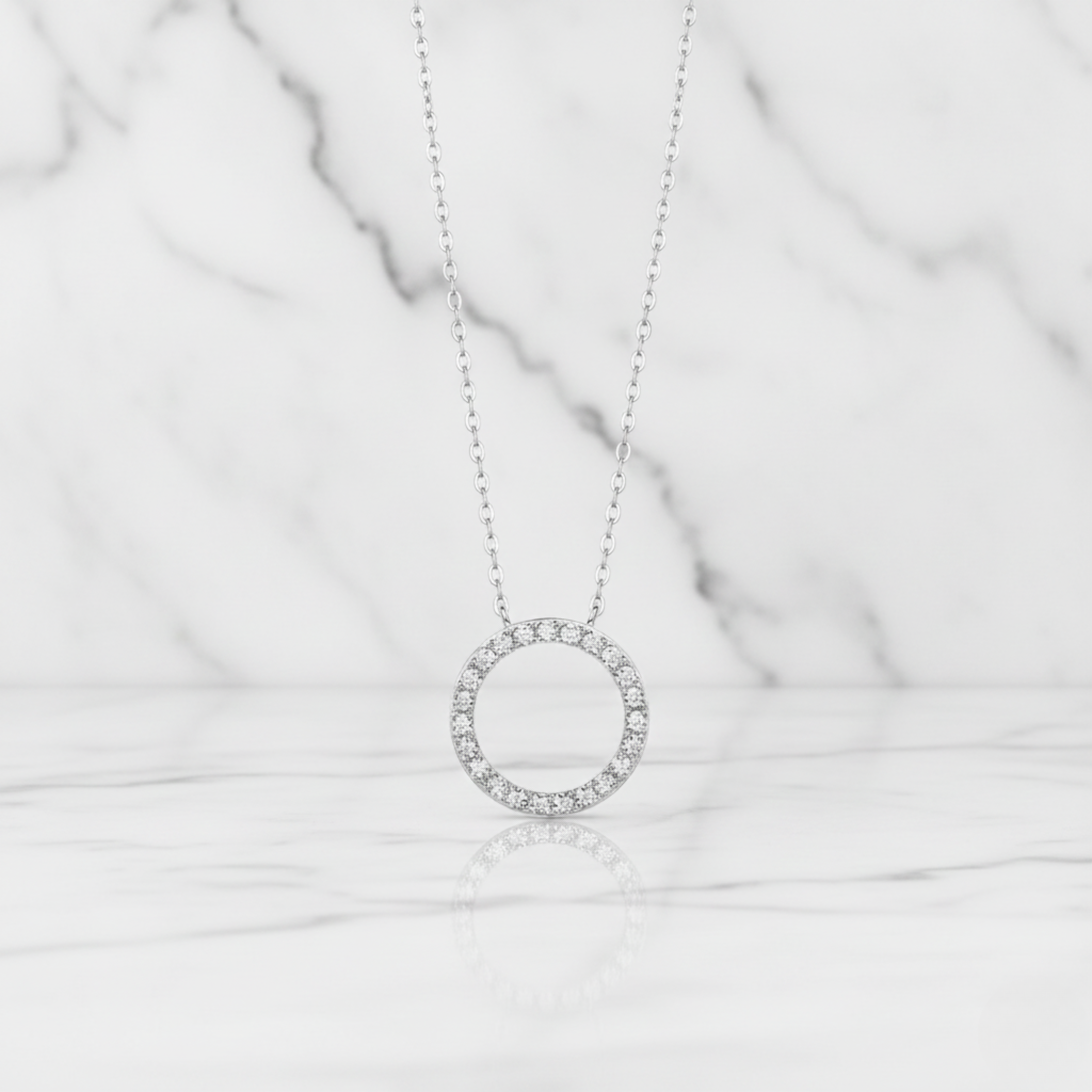 Dainty Circle Pendant Necklace Iced Out | Lab Grown Diamond | 14K Yellow Gold Modern Look