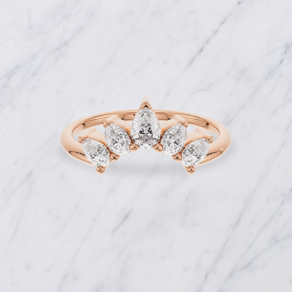 Curved Lab Grown Diamond Band with Pear and Round Stones – Bridal Ring