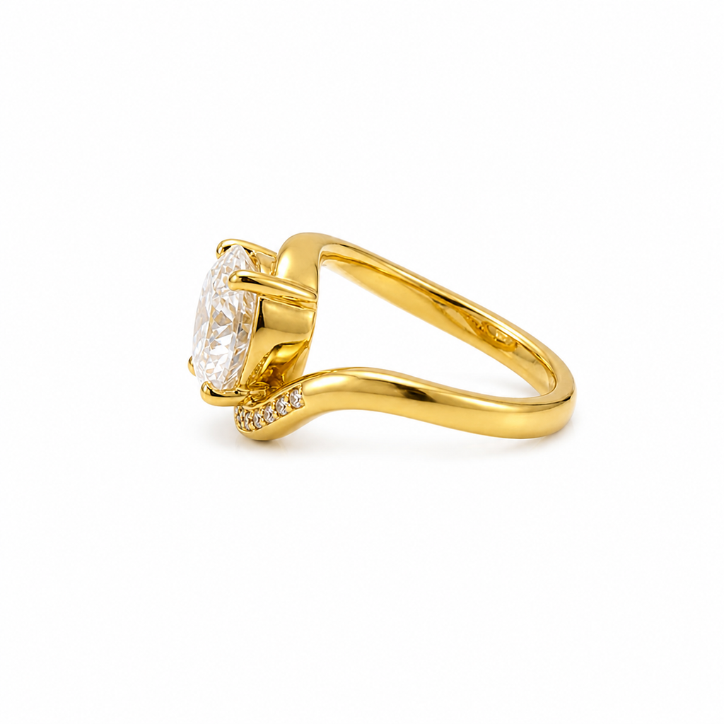 Portuguese Cut Lab Grown Diamond Ring | 1 CT IGI Certified | Twisted Pave Band | Vintage Inspired Engagement Ring | 14K Gold