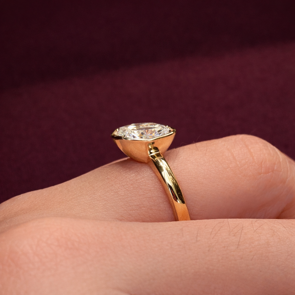 Cushion Cut Diamond Bezel Engagement Ring, Cushion Diamond Solitaire Ring, Bezel Set Cushion Diamond Ring, Minimalist Gold Engagement Ring.