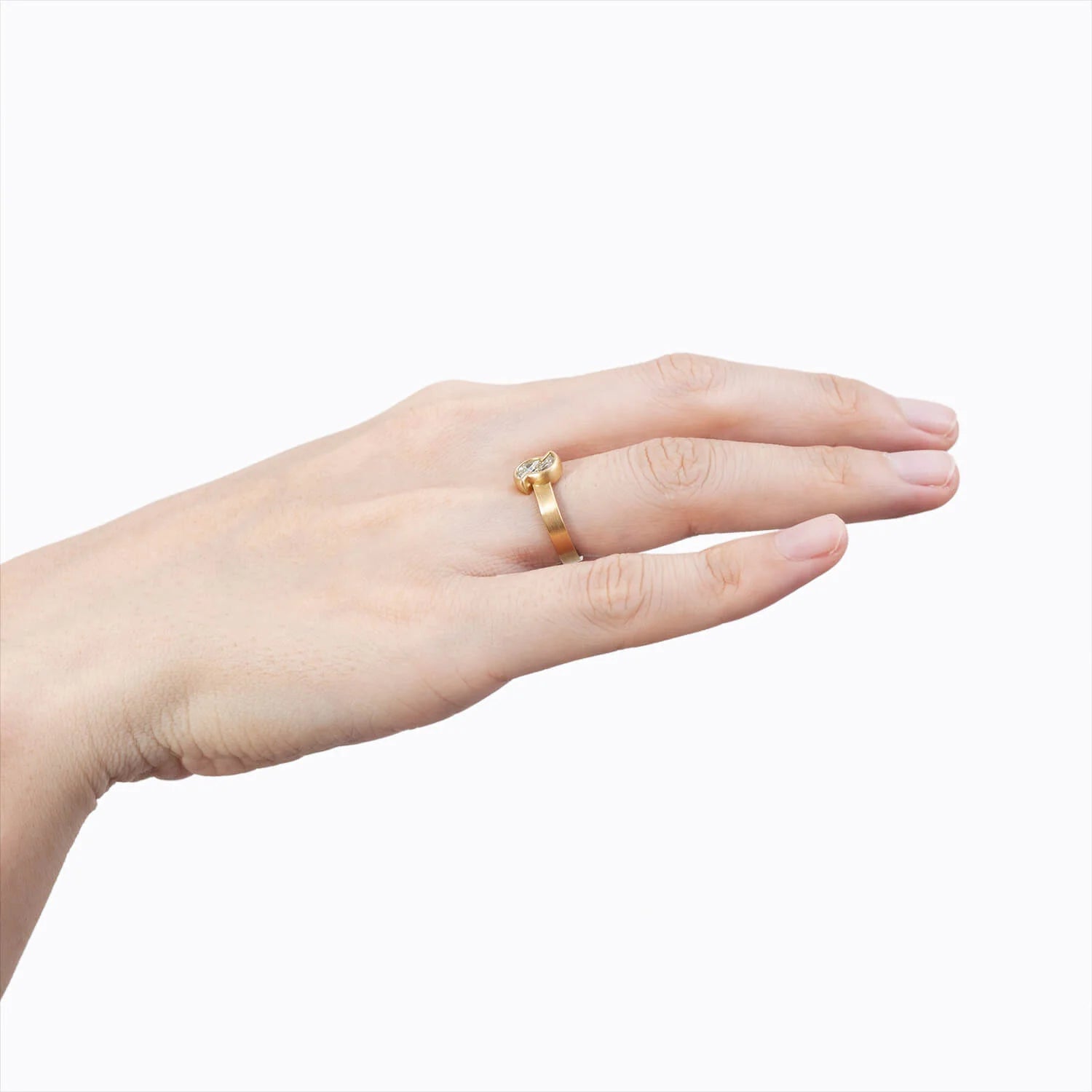 Half Moon Diamond Ring Matte Finish Semi Bezel | Lab Grown Diamond | 14K Yellow Gold
