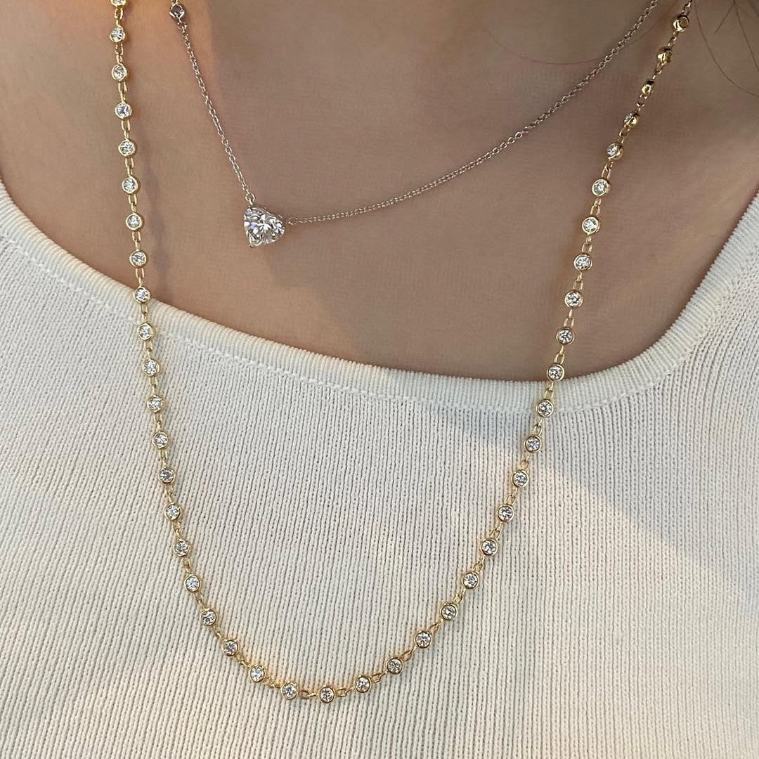Minimalist Tennis Necklace Bezel Set | Lab Grown Diamond | 14K Yellow Gold