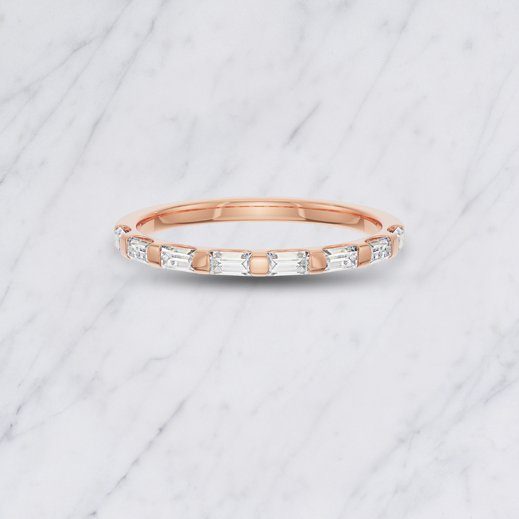 Baguette Lab Grown Diamond Wedding Band: Minimalist Half Eternity Stacking Ring