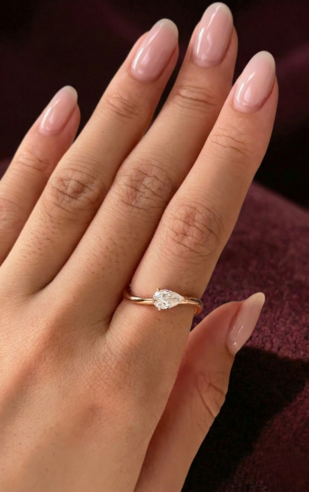 Pear Lab Grown Diamond Engagement Ring, Minimalist Pear Solitaire Ring, 14K Yellow Gold Open Diamond Ring, Unique Promise Ring