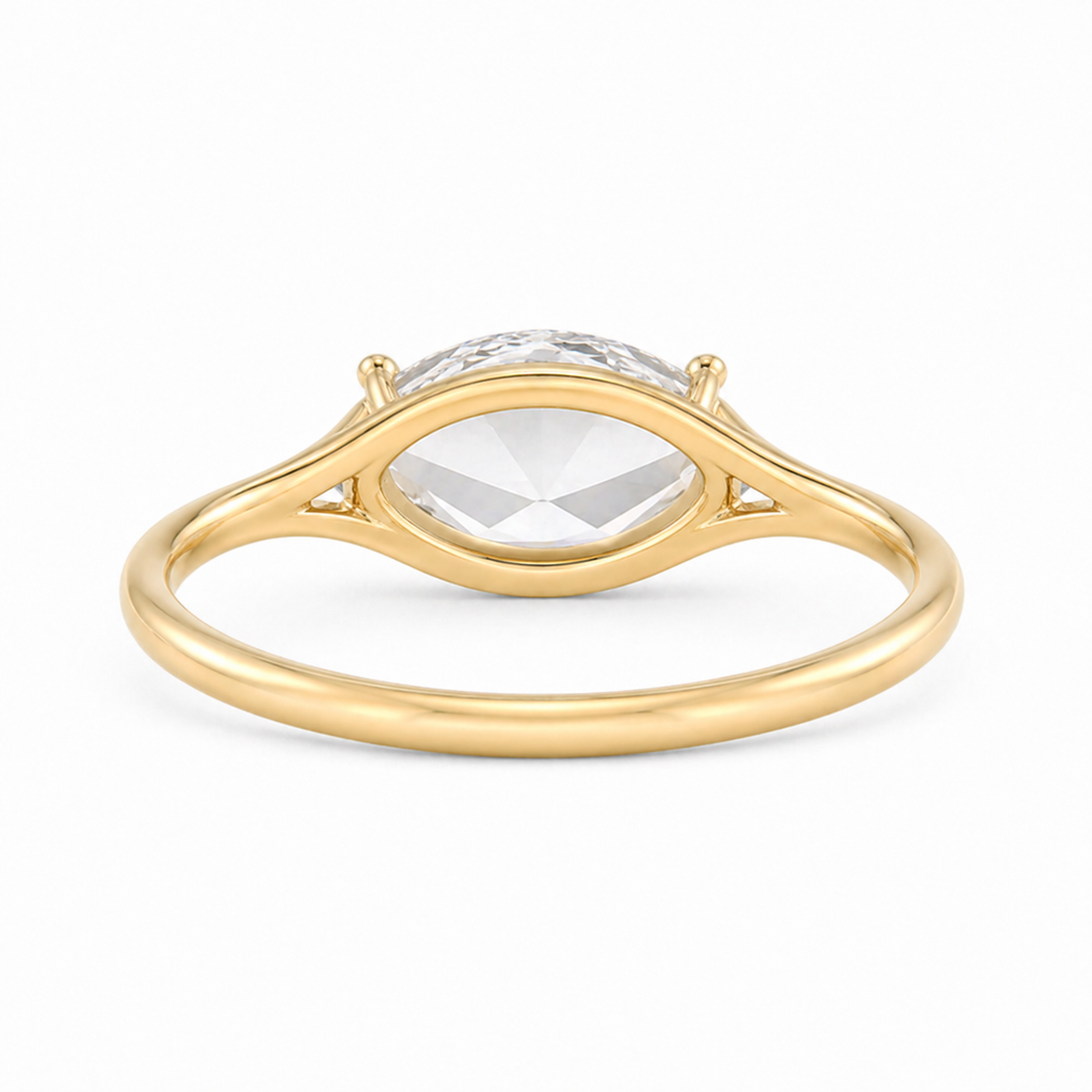 East West Marquise Rose Cut Lab Grown Diamond Ring | 1 CT | Minimalist Thin Band | Modern Solitaire Ring