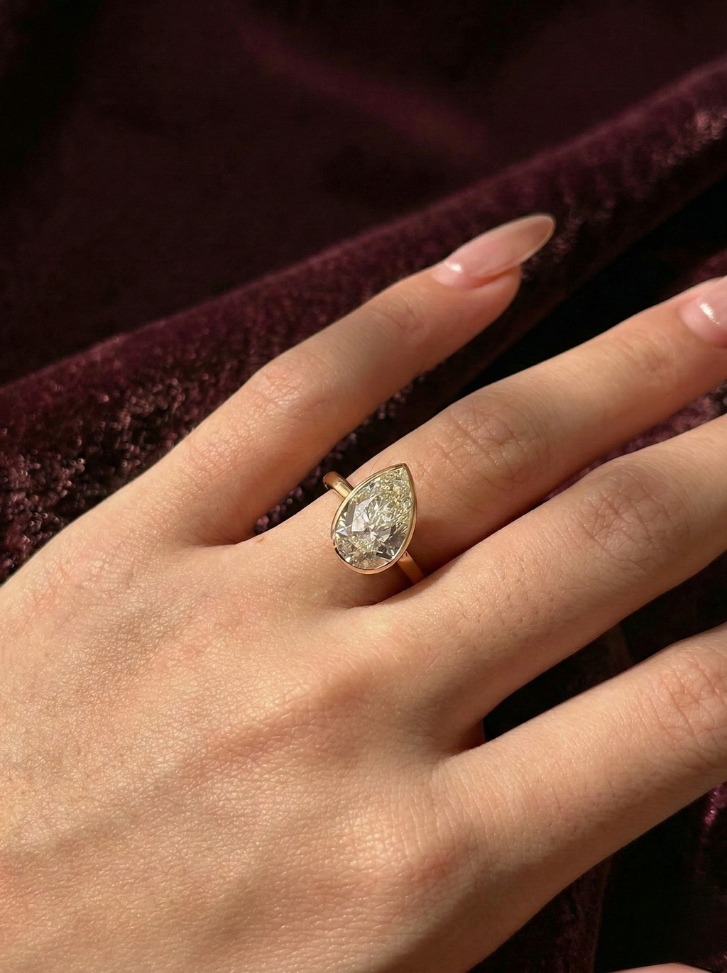 Pear Lab Grown Diamond Engagement Ring, Bezel Set Pear Diamond Ring, 14K Yellow Gold Solitaire Ring, IGI Certified Statement Ring