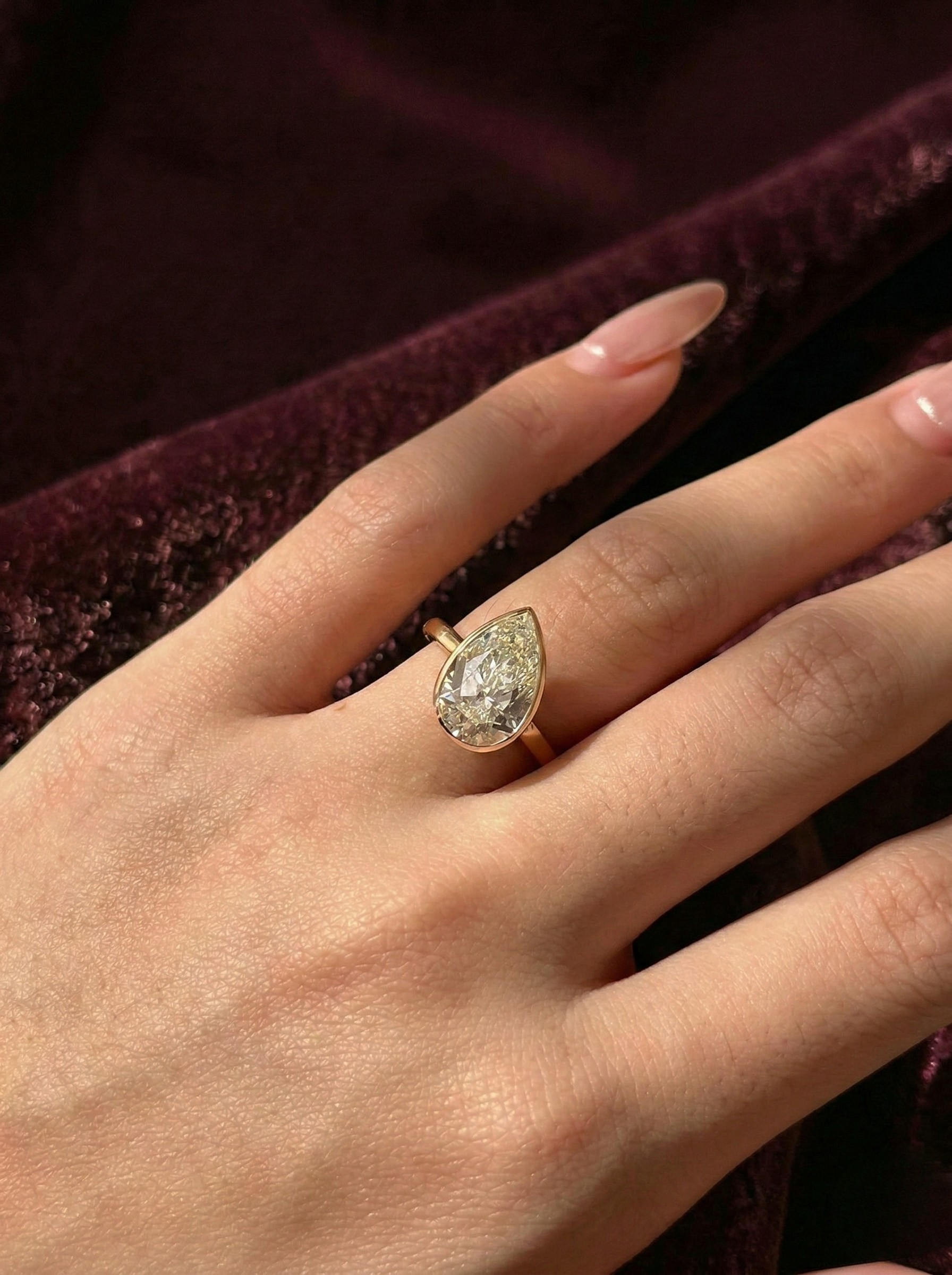 Pear Lab Grown Diamond Engagement Ring, Bezel Set Pear Diamond Ring, 14K Yellow Gold Solitaire Ring, IGI Certified Statement Ring