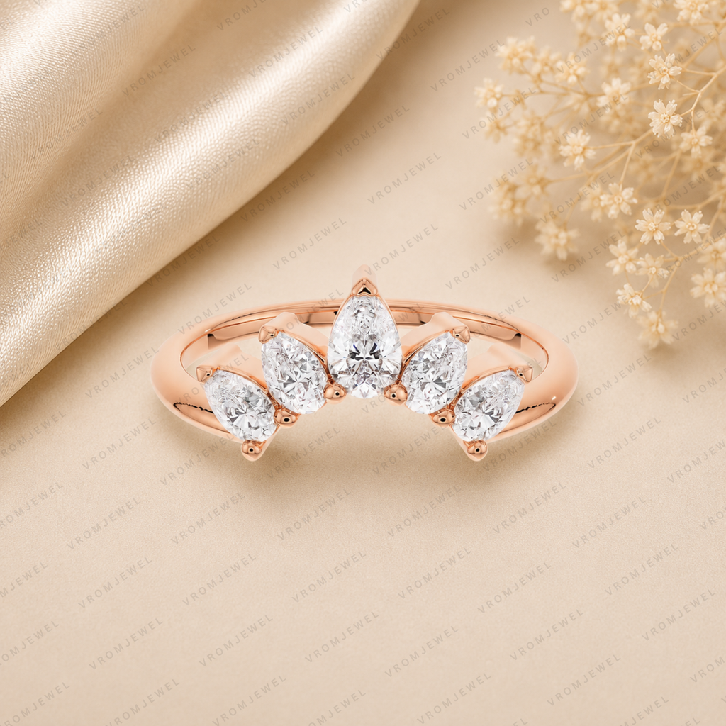 Curved Lab Grown Diamond Band with Pear Stones – Bridal Ring